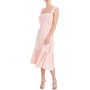 NWT BCBG Paris Peach cottagecore coquette Pink Ruffle Dot Print Midi Dress